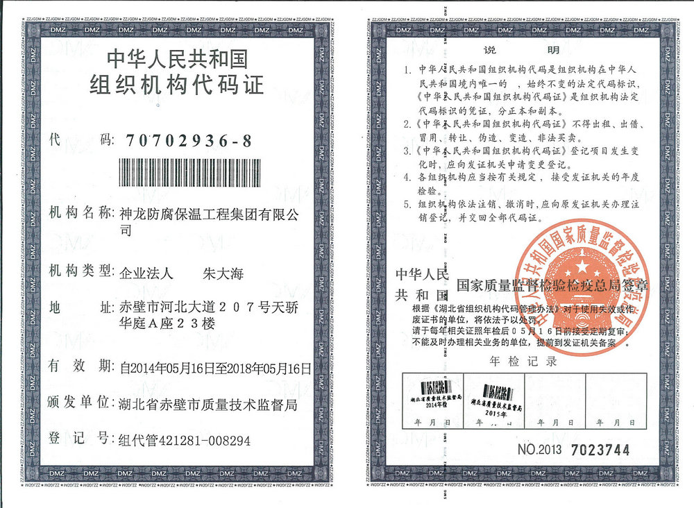 Organization Code Certificate original copy (group)