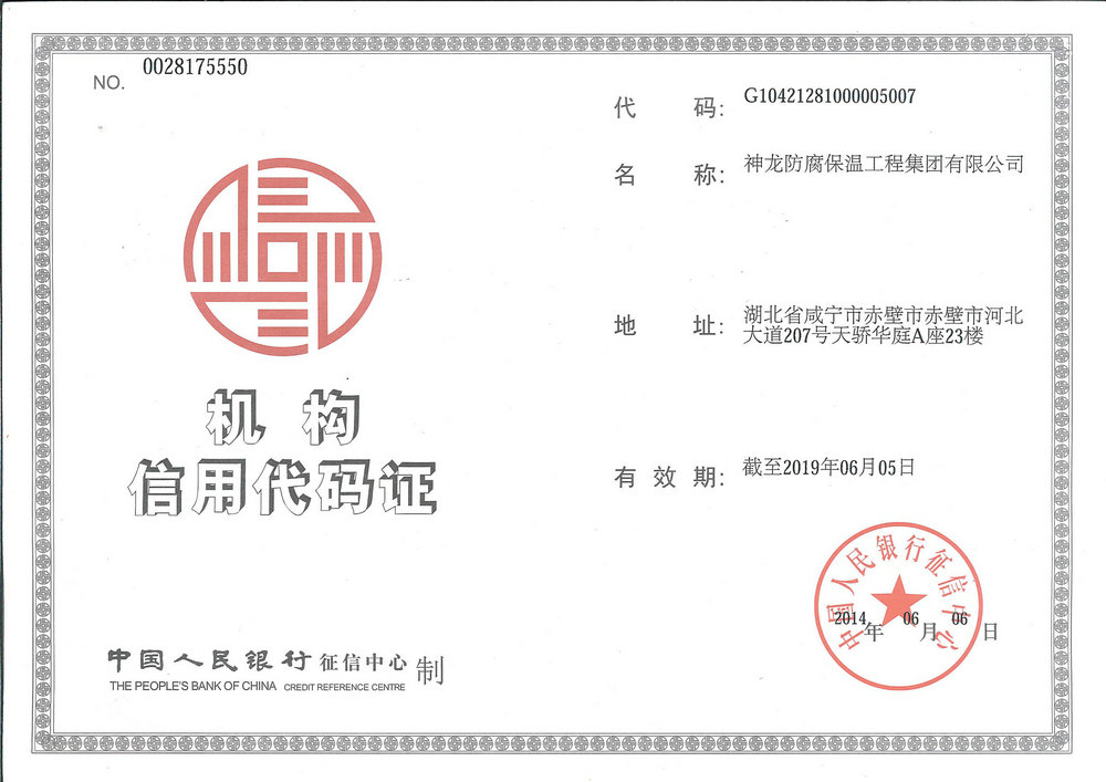 Institution credit code certificate