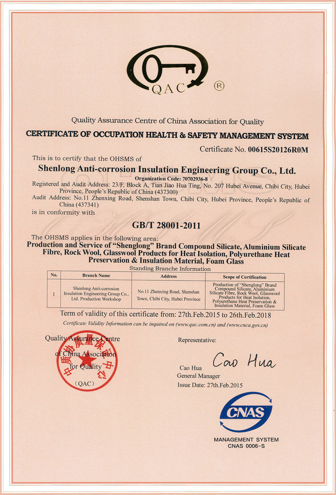Occupation Health Safety Management System Certificate  English version